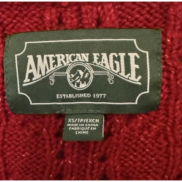 American Eagle Womens XS Retro Red Cropped Button Up Cable Knit Cardigan Sweater - Picture 5 of 7